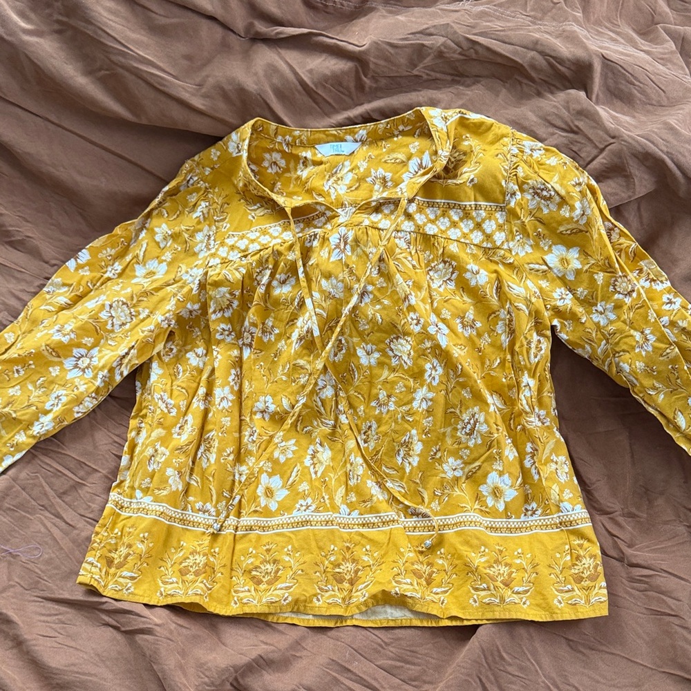 (Free w/ purchase) Time and Tru Mustard Yellow Floral Peasant Blouse
